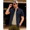 JEMITOP Men’s Casual Stretch Regular Fit Shirt Button Down Short Sleeve Work Shirts with Two Pockets(Navy Blue)