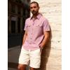 JEMITOP Men’s Casual Stretch Regular Fit Shirt Button Down Short Sleeve Work Shirts with Two Pockets(Pink)