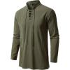 JEMITOP Men’s Pure Cotton Renaissance Pirate Medieval Retro Lace Up Shirt for Viking Mandarin Collar Costume Without Belt(Army Green)