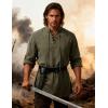 JEMITOP Men’s Pure Cotton Renaissance Pirate Medieval Retro Lace Up Shirt for Viking Mandarin Collar Costume Without Belt(Army Green)