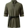JEMITOP Men’s Pure Cotton Renaissance Pirate Medieval Retro Lace Up Shirt for Viking Mandarin Collar Costume Without Belt(Army Green)