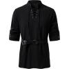 JEMITOP Men’s Pure Cotton Renaissance Pirate Medieval Retro Lace Up Shirt for Viking Mandarin Collar Costume Without Belt(Black)