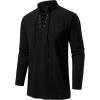 JEMITOP Men’s Pure Cotton Renaissance Pirate Medieval Retro Lace Up Shirt for Viking Mandarin Collar Costume Without Belt(Black)