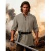 JEMITOP Men’s Pure Cotton Renaissance Pirate Medieval Retro Lace Up Shirt for Viking Mandarin Collar Costume Without Belt(Khaki)