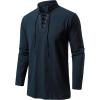 JEMITOP Men’s Pure Cotton Renaissance Pirate Medieval Retro Lace Up Shirt for Viking Mandarin Collar Costume Without Belt(Navy Blue)