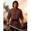 JEMITOP Men’s Pure Cotton Renaissance Pirate Medieval Retro Lace Up Shirt for Viking Mandarin Collar Costume Without Belt(Rust Red)