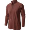 JEMITOP Men’s Pure Cotton Renaissance Pirate Medieval Retro Lace Up Shirt for Viking Mandarin Collar Costume Without Belt(Rust Red)