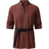 JEMITOP Men’s Pure Cotton Renaissance Pirate Medieval Retro Lace Up Shirt for Viking Mandarin Collar Costume Without Belt(Rust Red)