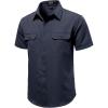 JEMITOP Men’s Casual Stretch Regular Fit Shirt Button Down Short Sleeve Work Shirts with Two Pockets(Navy Blue)