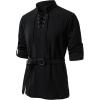 JEMITOP Men’s Pure Cotton Renaissance Pirate Medieval Retro Lace Up Shirt for Viking Mandarin Collar Costume Without Belt(Black)