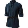 JEMITOP Men’s Pure Cotton Renaissance Pirate Medieval Retro Lace Up Shirt for Viking Mandarin Collar Costume Without Belt(Navy Blue)
