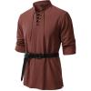 JEMITOP Men’s Pure Cotton Renaissance Pirate Medieval Retro Lace Up Shirt for Viking Mandarin Collar Costume Without Belt(Rust Red)