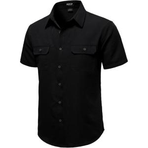 JEMITOP Men’s Casual Stretch Regular Fit Shirt Button Down Short Sleeve Work Shirts with Two Pockets(Black)