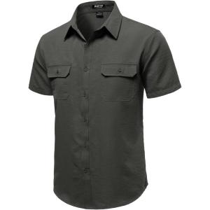 JEMITOP Men’s Casual Stretch Regular Fit Shirt Button Down Short Sleeve Work Shirts with Two Pockets(Dark Grey)
