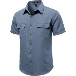 JEMITOP Men’s Casual Stretch Regular Fit Shirt Button Down Short Sleeve Work Shirts with Two Pockets(Dusty Blue)