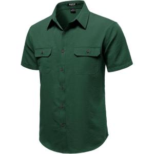JEMITOP Men’s Casual Stretch Regular Fit Shirt Button Down Short Sleeve Work Shirts with Two Pockets(Green)