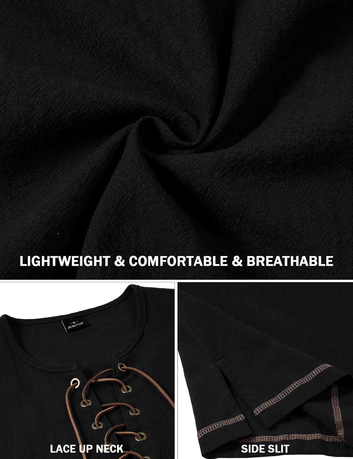imageJEMITOP Mens Retro Pure Cotton VNeck Lace Up Sleeveless Shirt Renaissance Pirate Medieval Viking CostumeBlack