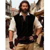 JEMITOP Mens Retro Pure Cotton V-Neck Lace Up Sleeveless Shirt Renaissance Pirate Medieval Viking Costume(Black)