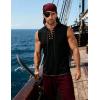 JEMITOP Mens Retro Pure Cotton V-Neck Lace Up Sleeveless Shirt Renaissance Pirate Medieval Viking Costume(Black)