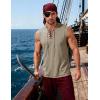 JEMITOP Mens Retro Pure Cotton V-Neck Lace Up Sleeveless Shirt Renaissance Pirate Medieval Viking Costume(Khaki)