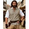 JEMITOP Mens Retro Pure Cotton V-Neck Lace Up Sleeveless Shirt Renaissance Pirate Medieval Viking Costume(Khaki)