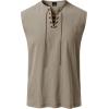 JEMITOP Mens Retro Pure Cotton V-Neck Lace Up Sleeveless Shirt Renaissance Pirate Medieval Viking Costume(Khaki)