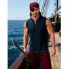 JEMITOP Mens Retro Pure Cotton V-Neck Lace Up Sleeveless Shirt Renaissance Pirate Medieval Viking Costume(Navy Blue)