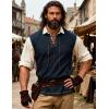 JEMITOP Mens Retro Pure Cotton V-Neck Lace Up Sleeveless Shirt Renaissance Pirate Medieval Viking Costume(Navy Blue)