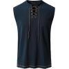 JEMITOP Mens Retro Pure Cotton V-Neck Lace Up Sleeveless Shirt Renaissance Pirate Medieval Viking Costume(Navy Blue)