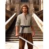 JEMITOP Men’s Renaissance Pure Cotton Lace Up Shirt V-Neck Long Sleeve Retro Costume for Medieval Pirate Viking Without Belt(Khaki)