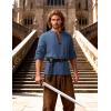 JEMITOP Men’s Renaissance Pure Cotton Lace Up Shirt V-Neck Long Sleeve Retro Costume for Medieval Pirate Viking Without Belt(Mist Blue)