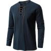 JEMITOP Men’s Renaissance Pure Cotton Lace Up Shirt V-Neck Long Sleeve Retro Costume for Medieval Pirate Viking Without Belt(Navy Blue)
