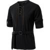 JEMITOP Men’s Renaissance Pure Cotton Lace Up Shirt V-Neck Long Sleeve Retro Costume for Medieval Pirate Viking Without Belt(Black)