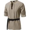 JEMITOP Men’s Renaissance Pure Cotton Lace Up Shirt V-Neck Long Sleeve Retro Costume for Medieval Pirate Viking Without Belt(Khaki)