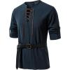 JEMITOP Men’s Renaissance Pure Cotton Lace Up Shirt V-Neck Long Sleeve Retro Costume for Medieval Pirate Viking Without Belt(Navy Blue)