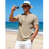 JEMITOP Mens Retro Lace Up Pure Cotton Linen-Like Versatile Breathable Lightweight Shirts for Beach Summer Hippie Boho(Khaki)
