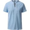 JEMITOP Mens Retro Lace Up Pure Cotton Linen-Like Versatile Breathable Lightweight Shirts for Beach Summer Hippie Boho(Light Blue)