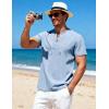 JEMITOP Mens Retro Lace Up Pure Cotton Linen-Like Versatile Breathable Lightweight Shirts for Beach Summer Hippie Boho(Light Blue)