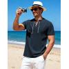 JEMITOP Mens Retro Lace Up Pure Cotton Linen-Like Versatile Breathable Lightweight Shirts for Beach Summer Hippie Boho(Navy Blue)