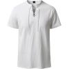 JEMITOP Mens Retro Lace Up Pure Cotton Linen-Like Versatile Breathable Lightweight Shirts for Beach Summer Hippie Boho(White)