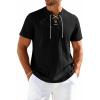 JEMITOP Mens Retro Lace Up Pure Cotton Linen-Like Versatile Breathable Lightweight Shirts for Beach Summer Hippie Boho(Black)