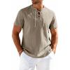 JEMITOP Mens Retro Lace Up Pure Cotton Linen-Like Versatile Breathable Lightweight Shirts for Beach Summer Hippie Boho(Khaki)