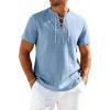 JEMITOP Mens Retro Lace Up Pure Cotton Linen-Like Versatile Breathable Lightweight Shirts for Beach Summer Hippie Boho(Light Blue)
