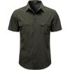 JEMITOP Mens 4-Way Stretch Lightweight Outdoor Shirt Meshed Back-Vent Short Sleeve Button Down Shirts with Pockets(Army Green)