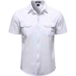 JEMITOP Mens 4-Way Stretch Lightweight Outdoor Shirt Meshed Back-Vent Short Sleeve Button Down Shirts with Pockets(White)
