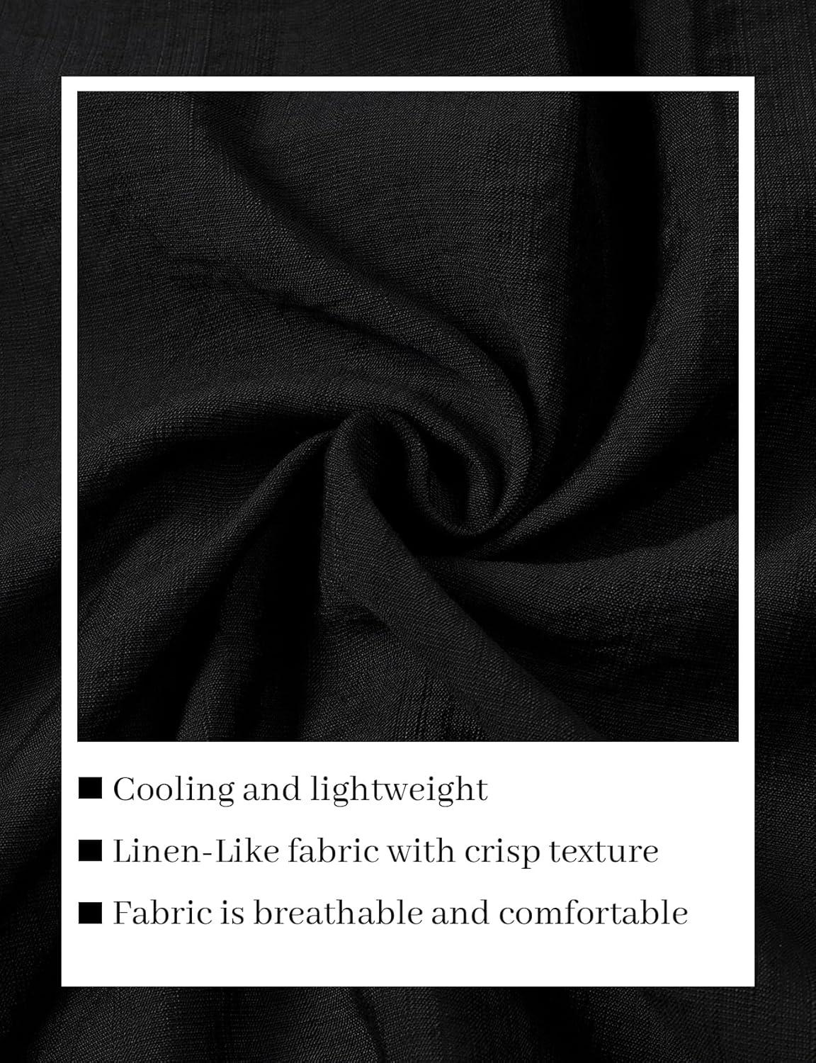 imageJEMITOP Mens LinenLike Shirt Casual Stylish Short Sleeve Button Down Shirts for Summer Beach Vacation with 2 PocketsBlack