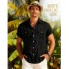 JEMITOP Men’s Linen-Like Shirt Casual Stylish Short Sleeve Button Down Shirts for Summer Beach Vacation with 2 Pockets(Black)