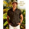 JEMITOP Men’s Linen-Like Shirt Casual Stylish Short Sleeve Button Down Shirts for Summer Beach Vacation with 2 Pockets(Brown)