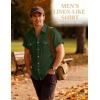 JEMITOP Men’s Linen-Like Shirt Casual Stylish Short Sleeve Button Down Shirts for Summer Beach Vacation with 2 Pockets(Forest Green)