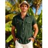 JEMITOP Men’s Linen-Like Shirt Casual Stylish Short Sleeve Button Down Shirts for Summer Beach Vacation with 2 Pockets(Forest Green)